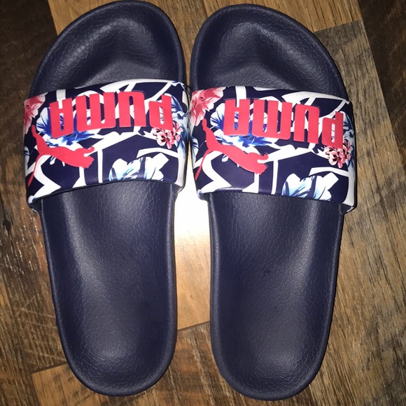 navy blue puma slides